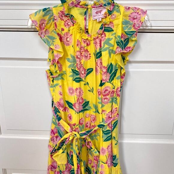 Banjanan Bella Midi Dress Yellow Aurora Print Ruffle Cotton Tie Waist Tuckernuck - Picture 11 of 15